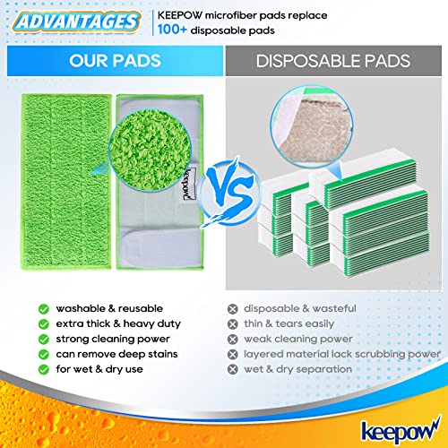Keepow Dry Sweeping Cloths For Swiffer Sweeper, Reusable & Washable Microfiber Mop Pads Refills, Wet Mopping Cloths For Hard-Surface/Hardwood Floor Cleaning, 4-Pack (Mop Is Not Included) #TOP7