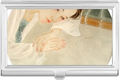 White Chinese Traditional Beauty Painting Business Card Holder Case Pocket Box Wallet