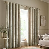 Catherine Lansfield Crushed Velvet 66x72 Inch Lined Eyelet Curtains Two Panels Natural