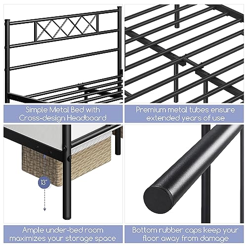 image for Yaheetech 5ft King Bed, Metal Bed Frame Mattress Foundation with Cross