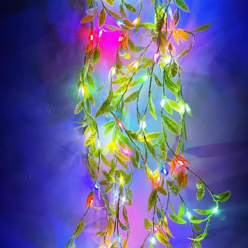 Image of URM LED Vine Curtain Lights Plug-in for Decoration, Multicolor Fairy String Lights with Artificial Leaves, Wall Hanging Lights for Room, Bedroom, Balcony, Wedding, Diwali, Party Decor