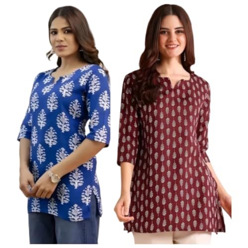 Image of Women's Short Kurti in TopsTunic Rayon Cotton Blend | Ladies Ethnic Tunic