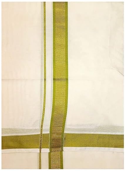 Jhon Men’s Traditional Cotton Dhoti/Veshti with Green Border | South Indian Mundu | Pure Cotton White Dhoti for Men