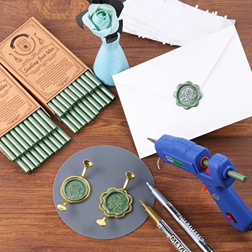 Wax Seal Kits, Wasohling 40Pcs Sealing Wax Sticks With Glue Gun, Wax Seal Molds, Silicone Waxing Mat, Wax Pens, Sealing Wax Kit For Wedding Invitations Envelopes Cards (Pine Green) #TOP1