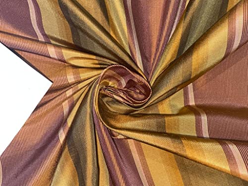 Taffetas de soie au mètre rayures doré rouille Tafs16 largeur 137cm