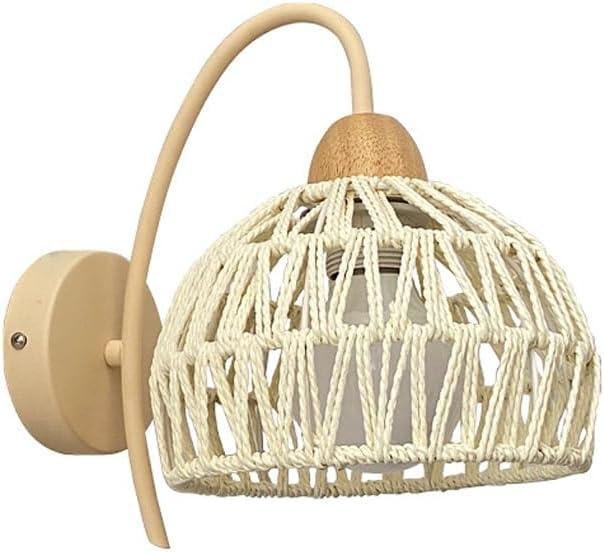 Apliques de Pared de ratán Estilo Bohemio Retro para decoración del hogar, con Cuerda de cáñamo Tejida, Estilo rústico, Estilo Granja, lámpara de Pared de Madera Vintage para Dormitorio Infantil, Pas
