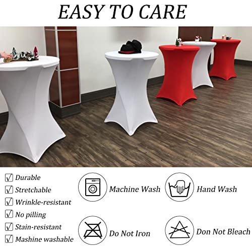 Image of Fivenl 4 Pack 32x43 Inch Cocktail Table Cover Spandex Stretch Square Corners Tablecloth, White Cocktail Fitted High Top Table Cloth for Bar, Weddings, Birthday, Banquet, Outdoor Party (White)