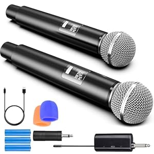Microphone Wireless Microphones for Adults Portable Rechargeable Dual Handheld Cordless Metal Singing Microphone for 2 People for Singing,Speech, Church, Party, Home KTV, DJ,Wedding