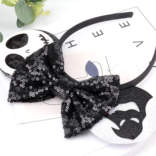 Image of DRESHOW Halloween Mouse Ears Headbands for Women Mouse Ear Headband with Bow Glitter Party Decoration Costume Hair Accessory for Women