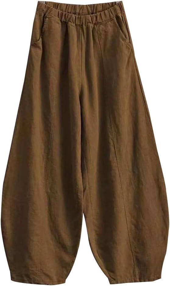 Bengbobar Women Summer Linen Pants Casual Palazzo Pants Cotton Linen Wide Leg Baggy Pants with Pockets