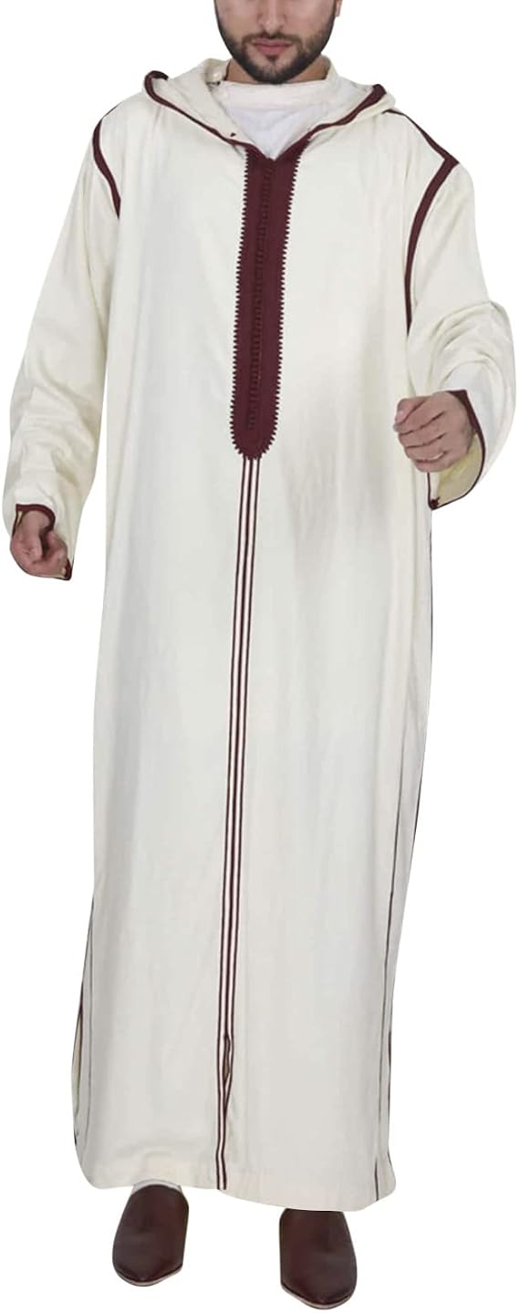 Alalaso Mens Kaftan Thobe Islamic Saudi Arabic Middle East Robes Solid Color Lightweight Long Sleeve Clothing Ramadan Jubbah