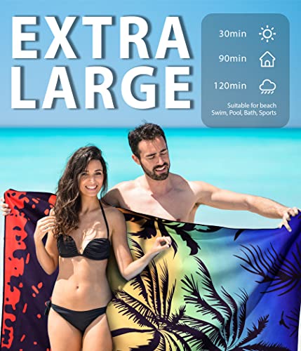 Microfiber Beach Towel–Quick Dry Lightweight Sand Free Oversized Towel Accessories Travel Must Have Swim Yoga Camping Gear Essentials Packable Sandproof Gift - Thumbnail 4