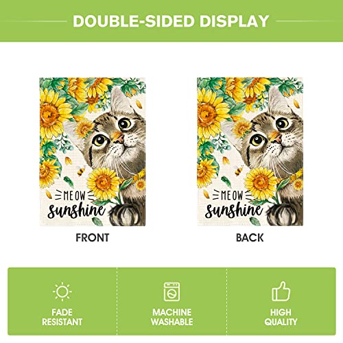 Avoin Colorlife Meow Sunshine Summer Cat Garden Flag 12X18 Inch Double Sided Outside, Sunflower Party Holiday Burlap Yard Outdoor Decoration #TOP5
