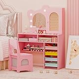 Cadeau Idéal : Cette coiffeuse enfant avec chaise peut également servir de bureau d'étude, convenant aux enfants de 3 ans et plus. Accompagnée de charmants accessoires de maquillage, elle est parfaitement adaptée pour une chambre d'enfant, une chambre à coucher ou une salle de jeux.