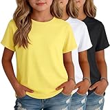 Weixinbuy 3 Pack Girls T-Shirts Short Sleeve Solid Crewneck Shirt Kids Unisex Summer Basic Plain Tee Casual...