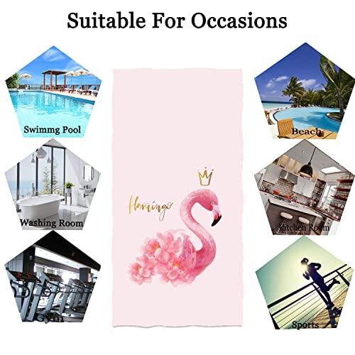 Watercolor Pink Flamingo With Golden Crown Hand Towels 13.6*29 Fancy Pink Animal Pink Backdrop Bath Towels Highly Absorbent Kitchen Dish Towels For Household Daily Use | Home Decoration | Gym Spa #TOP2
