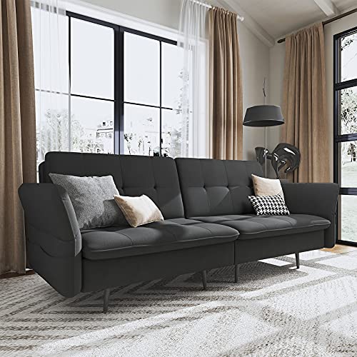 Honbay Folding Futon, Convertible Sofa Bed For Small Space, Tufted Sleeper Couch With Adjustable Armrest, Dark Grey #TOP30