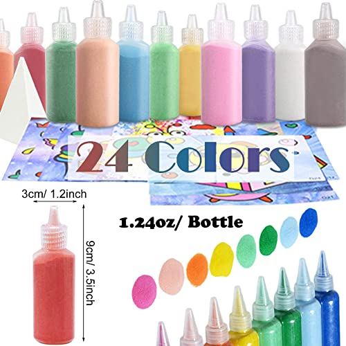 Yayatty Sandmalkarten Art, 24 Farbe Sandmalerei Spielzeug, Sand Art Kit für Malerei und Handwerk, DIY Zeichnung, Dekor und Sammlung Sand Flaschen (24 Mischfarbe)