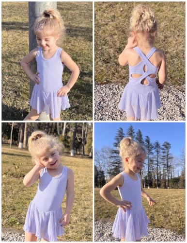 Image of Arshiner Kid Girls Hollow Back Ballet Leotard with Skirt Sleeveless Dance Dresses