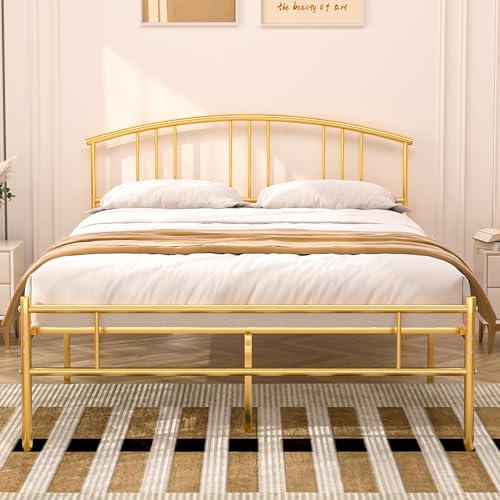 Vecelo WY-KHD-Q34-GLD 14 Inch Queen Bed Frame Gold Beds Metal Platform Mattress Foundation cover