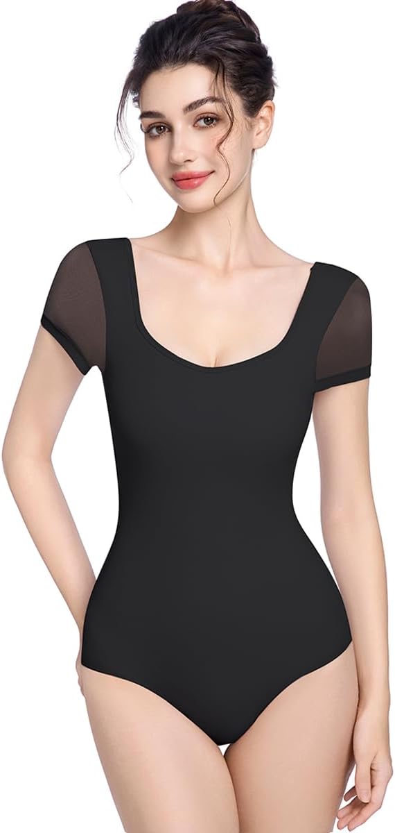 Women's 80s Retro Ballet Jumpsuit - Short-sleeve Adult Fit for Gymnastics, Dance & Stage Performances