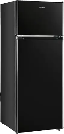 Upstreman 7.7 Cu.Ft. Refrigerator with Freezer, Double Door Fridge, Adjustable Thermostat, Large Capacity, Reversible Door Swing, Refrigerator for Apartment, Office, Dorm, Black（BD75）