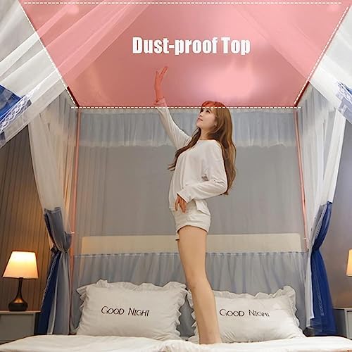 Princess Bed Netting Canopy for Girls Mosquito Net Bed Frame Curtain Brackets with Curtain 4 Corners Canopy Bed Frame Post Poles Aluminum Alloy,Pink,Full