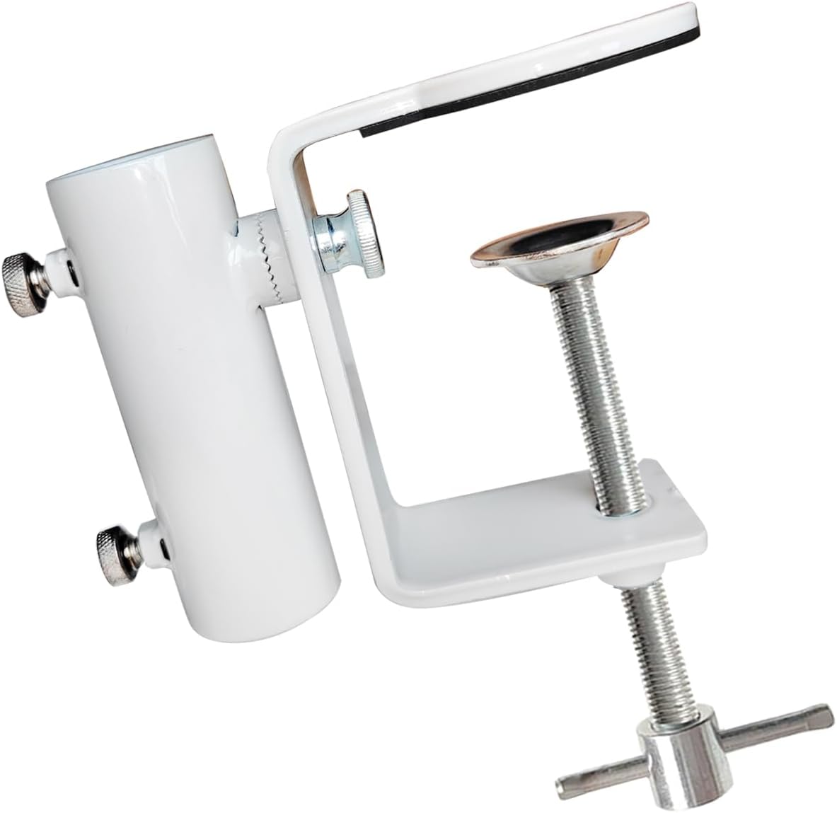 JINHAN Patio Umbrella Holder for Deck Railing - Balcony Umbrella Clamp Mount| Attaches to The Railsor Fence Post, Railing, Bleachers, Benches, Tailgates and More (White)