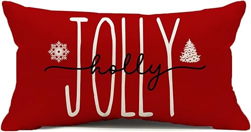 Miniatura 14 de Funda de almohada de Navidad, decoraciones navideñas, funda de cojín para sofá, diseño rústico de granja, 30.5 x 50.8 cm (Rojo, 30.5x50.8 cm)