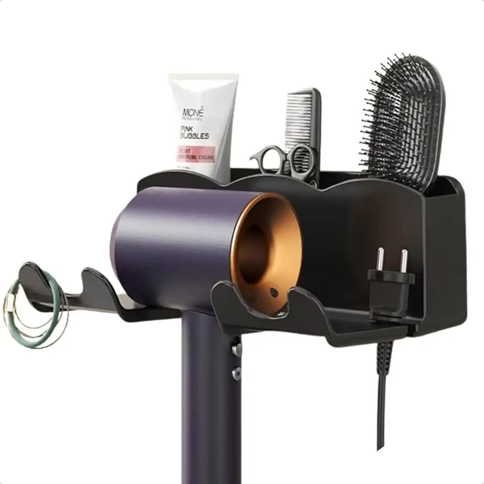 Suporte Secador De Cabelo Parede Organizador Escovas Pentes Banheiro Salão Profissional Minimalista ELETROSTOCK SHOP (Preto)