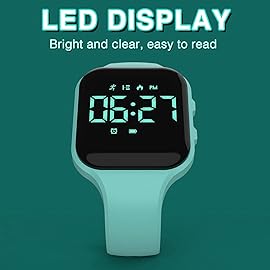 Focwony Non-Bluetooth Led Fitness Tracker Watch,Digital Pedometer Watch,with Step Counting/Distance/Calories/Stopwatch/Alarm Clock, Great Gift for Kids Teens Girls Boys Xmas (Square - Green)