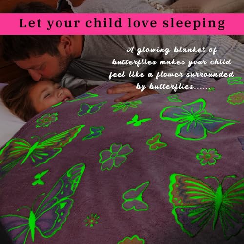 Image of Glow in The Dark Blanket for Kids Girls, Fuzzy Cozy Warm Soft Throw Blanket for Couch Bed Sofa, Girl Toys Butterfly Blankets for Teens Grandkids Unique Birthday Gifts 60 inchx80 inch