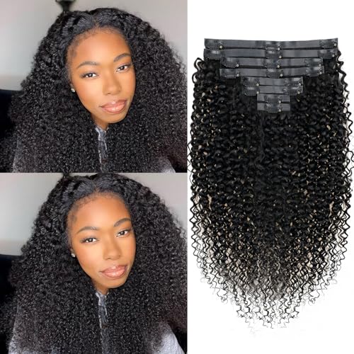 Mihugass Seamless Kinky Curly Clip in Hair Extensions Real