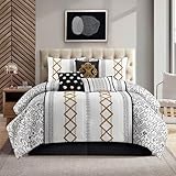 Grand Avenue Black Gold Comforter Set California King Size, 7 Piece Terry Embroidery All Season Bedding Set, Bedskirt, Pillows & Shams