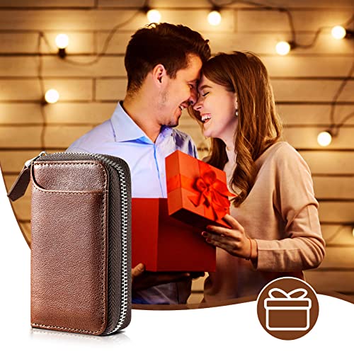 Chfong Car Key Case, Genuine Leather Key Holder Wallet, Zippered Key Fob Holder Case With Easy Clip Swivel Clasps, Carabiner Clip And Keyring Chain, Unisex Brown Leather Key Fob Holder-Without Buckle #TOP7