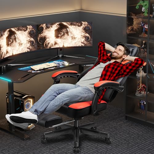 Image of Gaming Chair with Footrest, Massage Lumbar Support, Height Adjustment, and 360 Swivel Seat. Ergonomic Design for Gaming