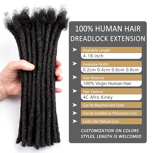 DAIXI 0.4cm and 0.6 0.8cm Thickness Options 6-18 Inch 70 Strands 100% Real Human Hair Dreadlock Extensions for Man/Women Handmade Permanent loc Extensions Bundles Can Be Dyed Bleached Curled Twisted - Image 3