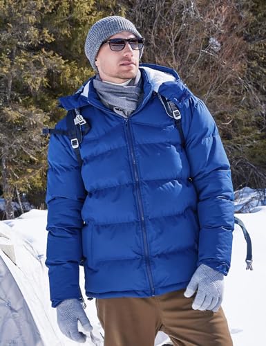 Image of BEST SOUTH Men's Hooded Winter Puffer Jacket Fleece Warm Bubble Coat Outerwear Cold Weather
