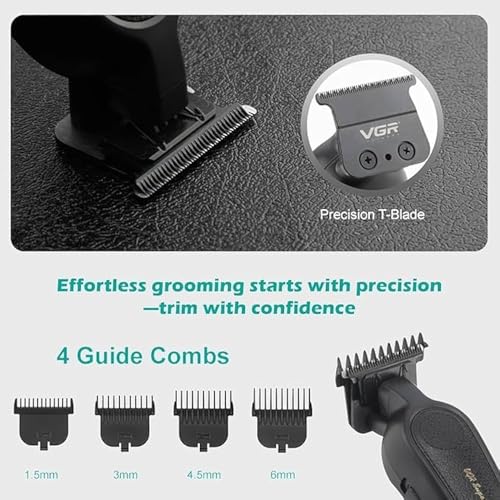 Image of VGR 995 Professional Hair Trimmer for Men | Zero Gap T-Blade, 2-Speed Turbo Mode, 2000mAh Battery, 300-Minute Runtime, USB-C Fast Charging, Quiet Precision Trimmer