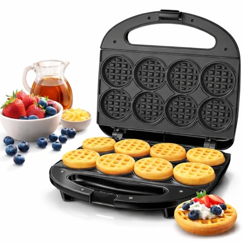 OSTBA Mini Waffle Maker: 750W Powerful Heating, Cooks 8 Waffles at Once, Fast & Even Cooking, Non-Stick & Easy Clean, Compact & Portable for Family Breakfast