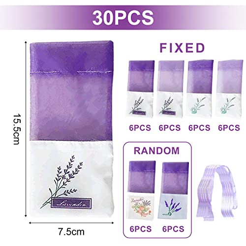 QEEQPF 30 Lavender Bags with 30 Thread Ribbons, Purple Organza Bags, Scented Organiser for Small Items Medium Spice Storage - Image 2