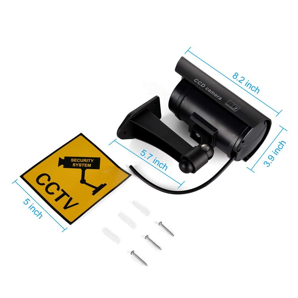 ATTA Telecamera di sicurezza falsa, Bullet Dummy Security Camera Sistema di sorveglianza con realistiche luci rosse lampeggianti per interni ed esterni per casa e affari (4, nero)
