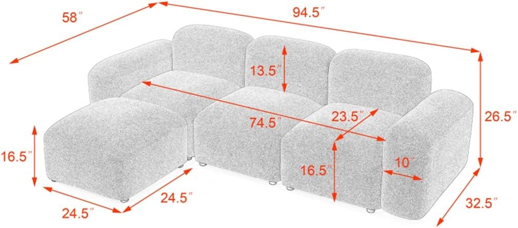 L-Shape Modular Sectional Sofa，DIY Combination，Teddy Fabric，