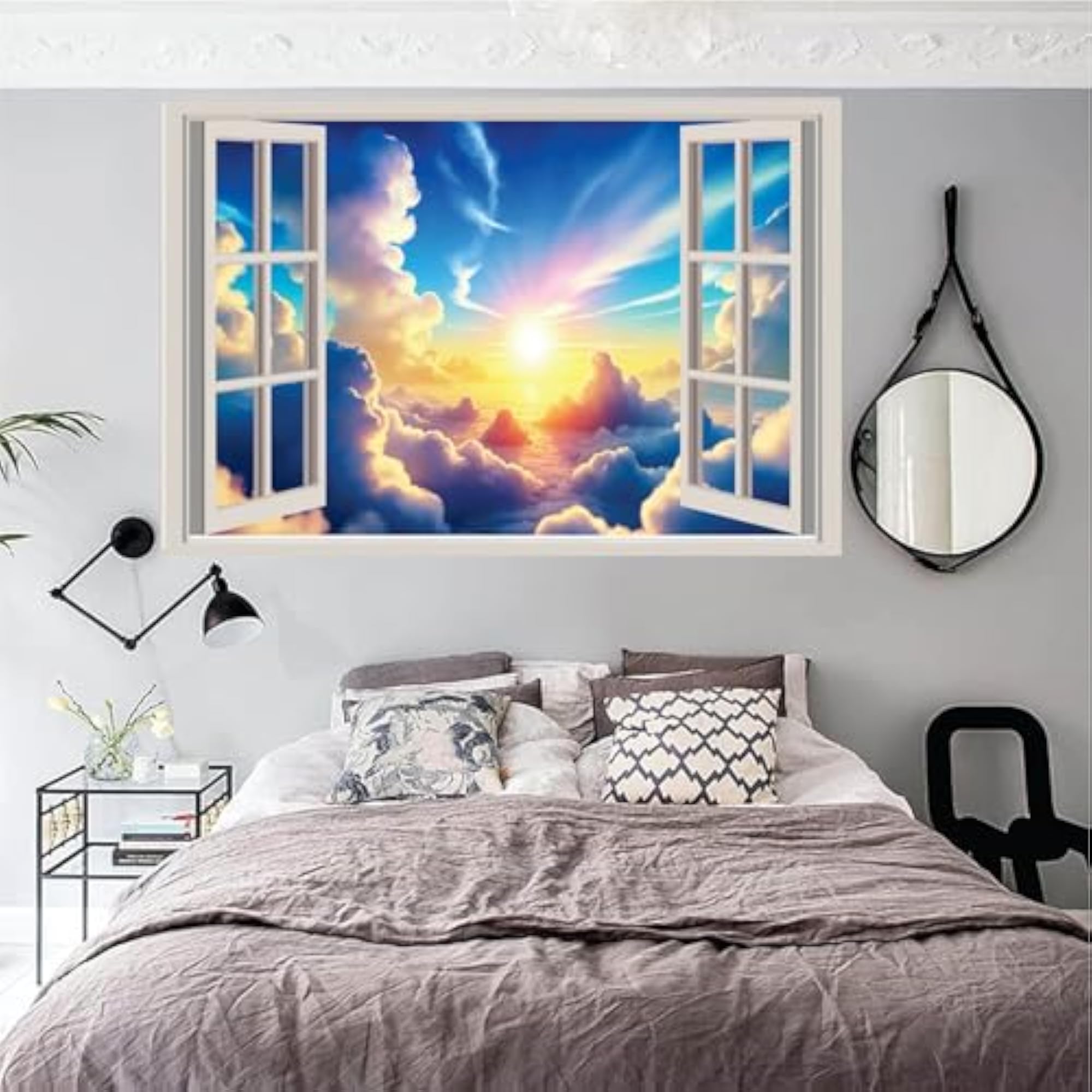 3D Scenic Clouds Sunset Sky View Wall Decal, Removable Vinyl Art