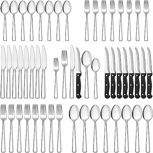 Terlulu 36 teiliges Edelstahl Besteckset mit Steakmesser, Besteck Set 6 Personen, Elegantes Essbesteck Set mit Messer Gabel Löffel...