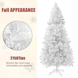 10FT Artificial Christmas Tree Full Premium Hinged Artificial Pine Tree with 2150 Branch Tips Metal Stand for Outdoor Indoor White