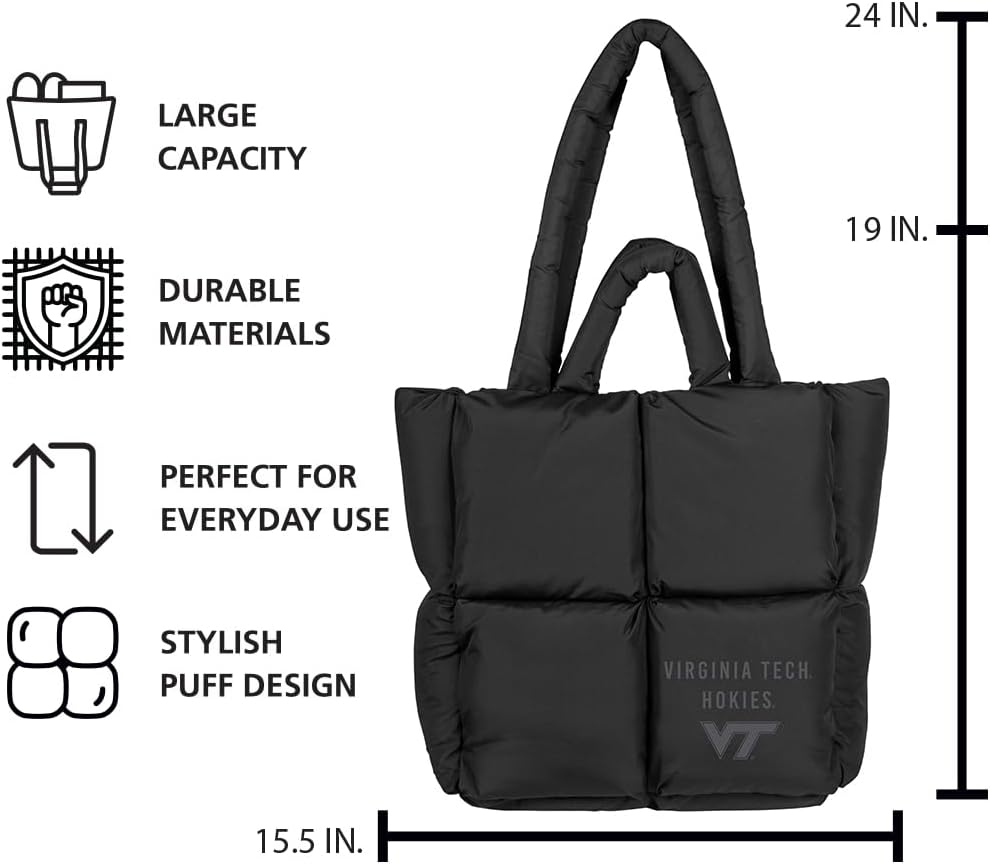 Logo Brands NCAA Alabama Crimson Tide Black Puffer Tote Bag - Stylish & Fashionable Fan Accessory for Game Day, School, and Casual Use, Plush Puff Exterior- Spacious Interior