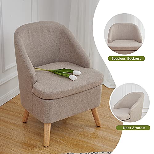 Sillón club tapizado beige de lino y madera miniatura 4