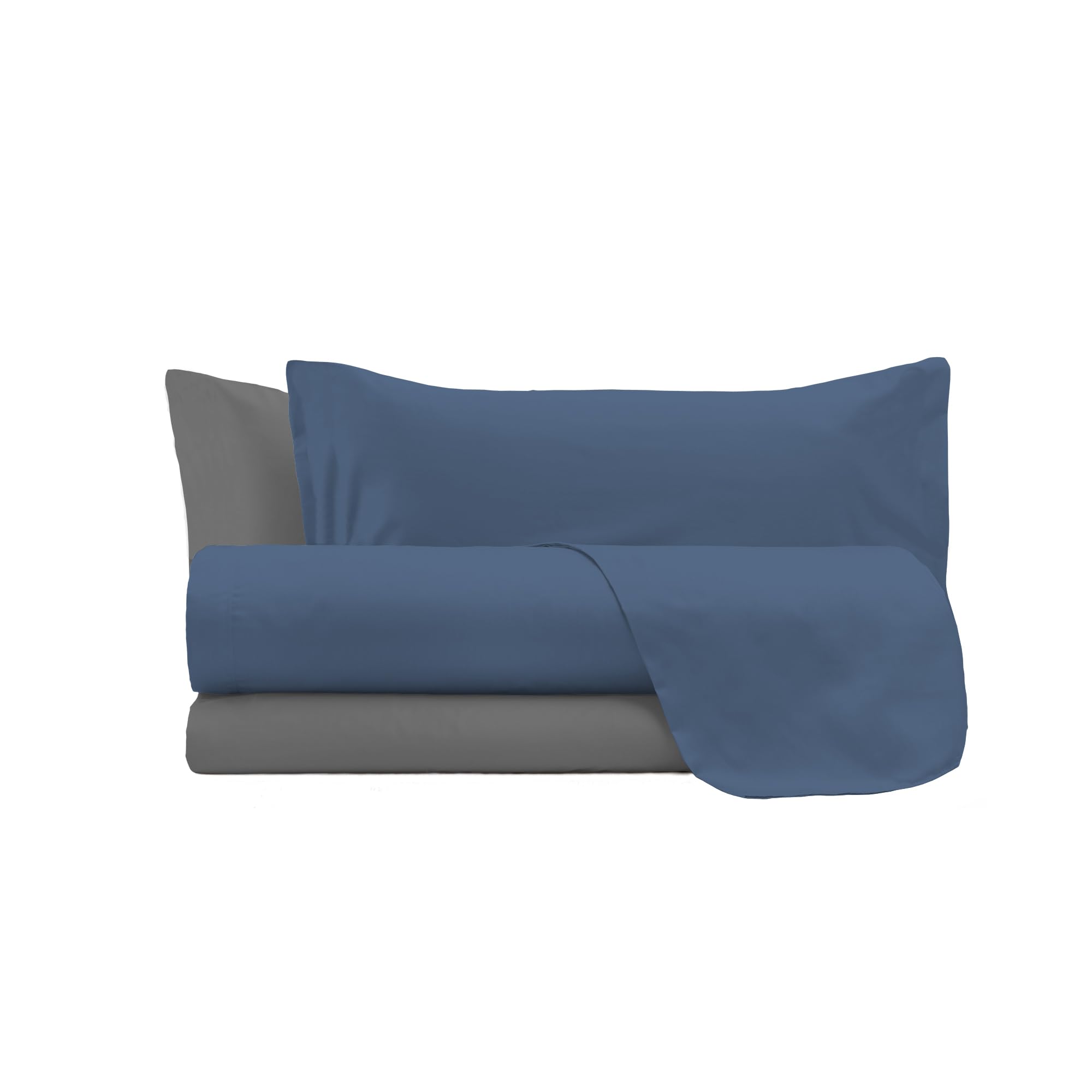 COMPLETO LETTO MATRIMONIALE NATURAL COLOR 100% Cotone - Prodotto in Italia - Sopra 240x300 cm, Sotto 170x200 cm, Federe 50x80 cm Tinta Unita - DoubleFace - Avio/Fumo