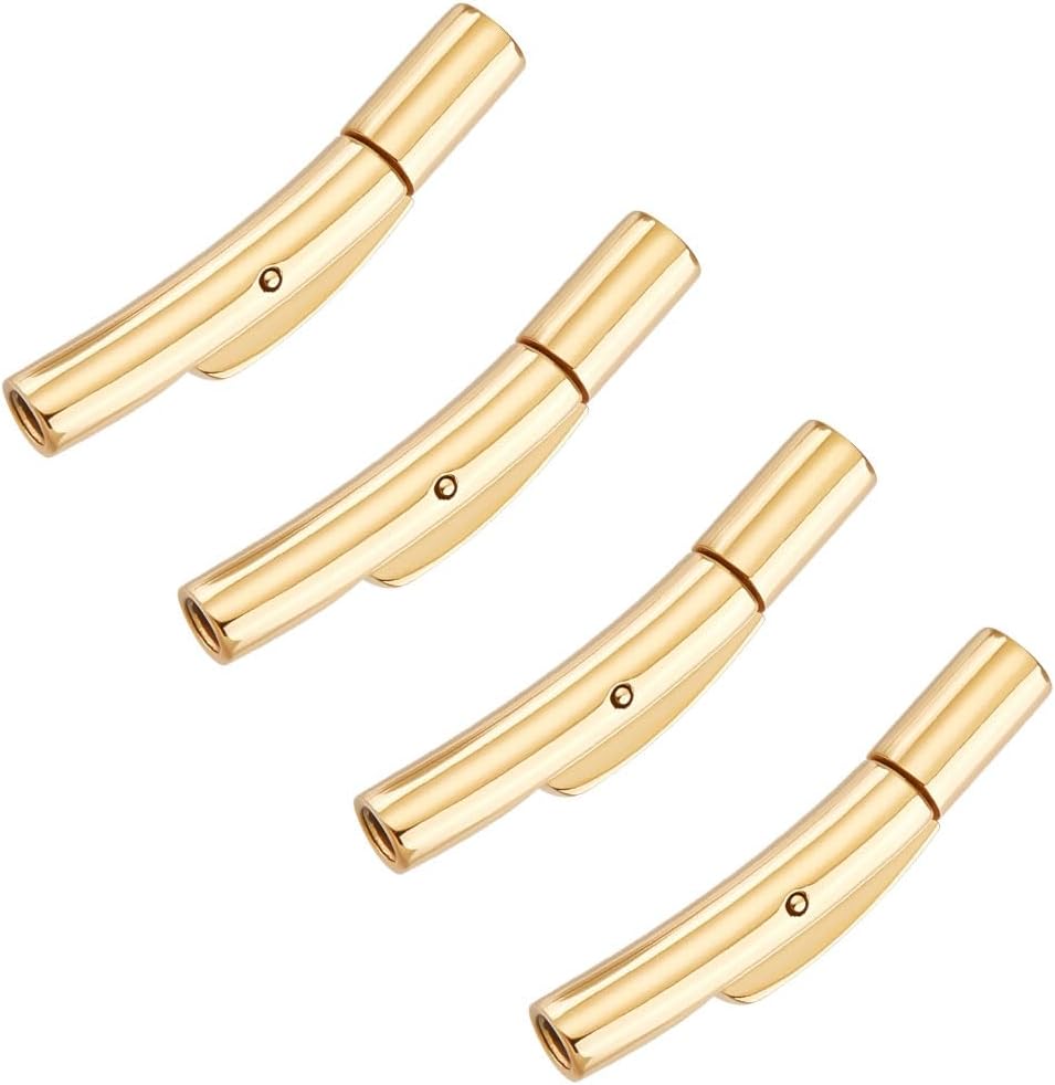 UNICRAFTALE 4 Sets 304 Stainless Steel Column Bayonet Clasps 1.8-2 mm Hole Tube Leather Cord Ends Caps Snap Connectors Golden Snap Lock Material Clasps for Bracelets Necklaces Buckle Jewelry Making